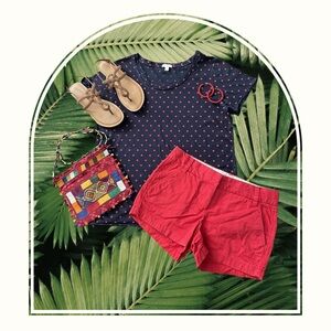 *5/$40 Like new! GAP raw edge red and navy polka dot print t-shirt top! Size Med